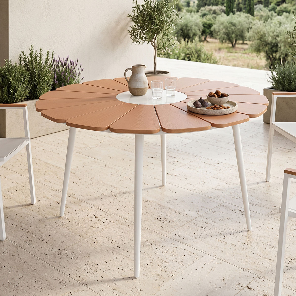 Τραπέζι Pinap λευκό αλουμίνιο και plywood σε φυσική απόχρωση Φ110x74εκ