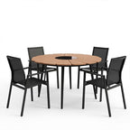 Τραπεζαρία Pinap-Dashiell σετ 5τεμ μαύρο αλουμίνιο και plywood σε φυσική απόχρωση Φ110x74εκ