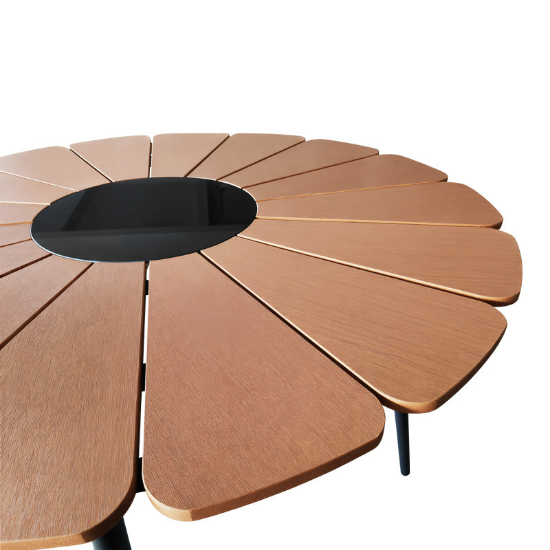 Τραπεζαρία Pinap-Dashiell σετ 5τεμ μαύρο αλουμίνιο και plywood σε φυσική απόχρωση Φ110x74εκ