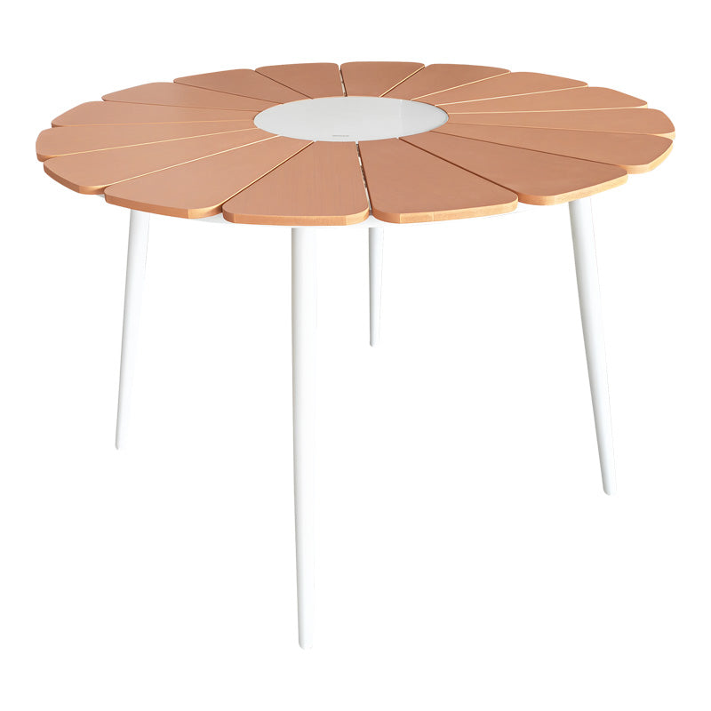 Τραπεζαρία Pinap-Dashiell σετ 5τεμ λευκό αλουμίνιο και plywood σε φυσική απόχρωση Φ110x74εκ