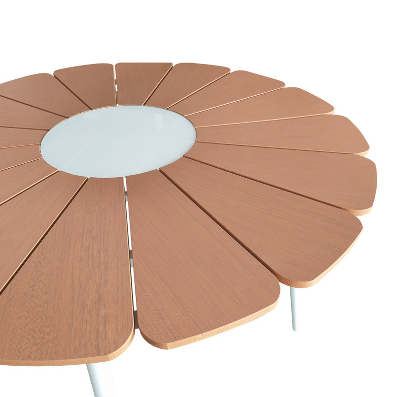 Τραπεζαρία Pinap-Dashiell σετ 5τεμ λευκό αλουμίνιο και plywood σε φυσική απόχρωση Φ110x74εκ