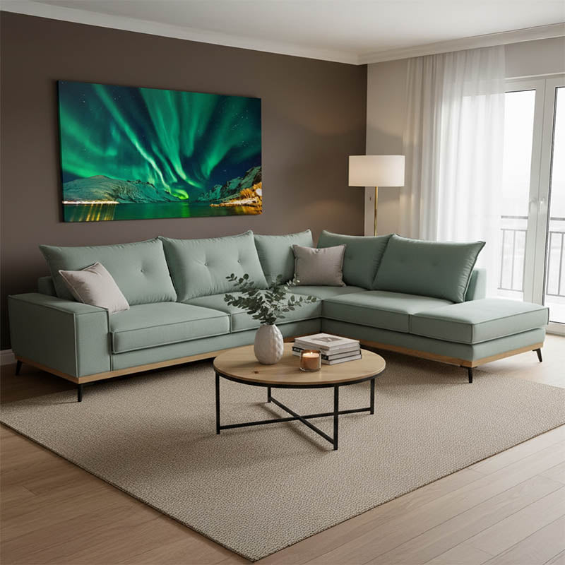 Γωνιακός καναπές αριστερή γωνία Luxury II ύφασμα ciel-cream 290x235x95εκ