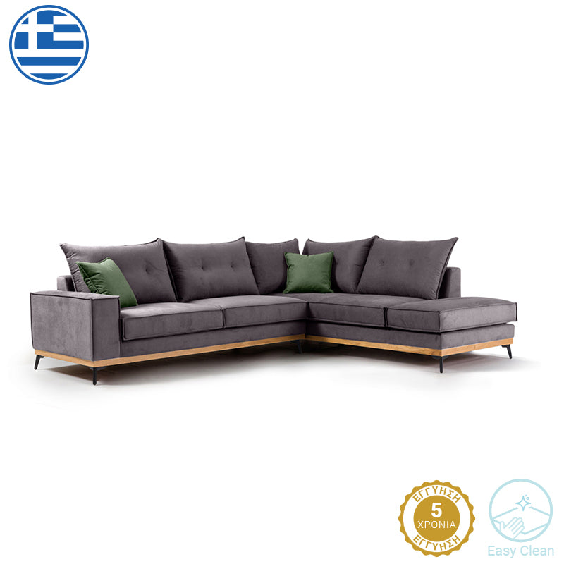 Γωνιακός καναπές αριστερή γωνία Luxury II ύφασμα ανθρακί-κυπαρισσί 290x235x95εκ