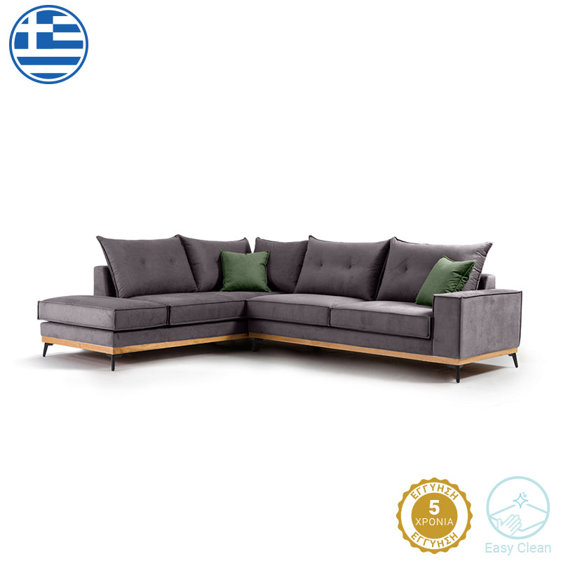 Γωνιακός καναπές δεξιά γωνία Luxury II ύφασμα ανθρακί-κυπαρισσί 290x235x95εκ