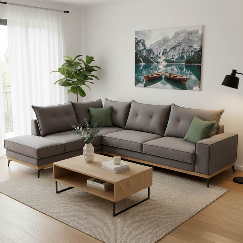Γωνιακός καναπές δεξιά γωνία Luxury II ύφασμα ανθρακί-κυπαρισσί 290x235x95εκ
