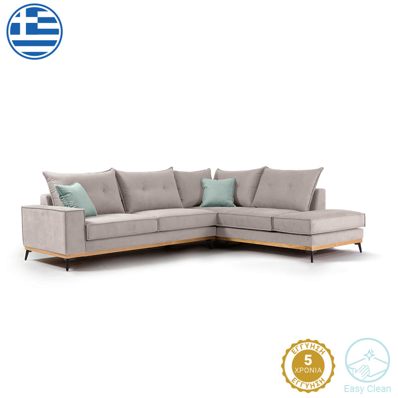 Γωνιακός καναπές αριστερή γωνία Luxury II ύφασμα elephant-ciel 290x235x95εκ