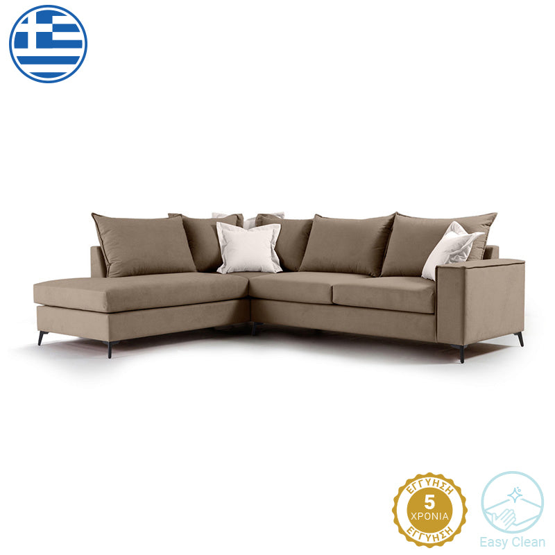 Γωνιακός καναπές δεξιά γωνία Romantic ύφασμα mocha-cream 290x235x95εκ