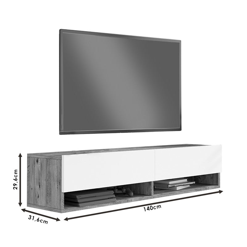 Έπιπλο τηλεόρασης επιτοίχιο Roscoe λευκό-sonoma 140x31.6x29.6εκ
