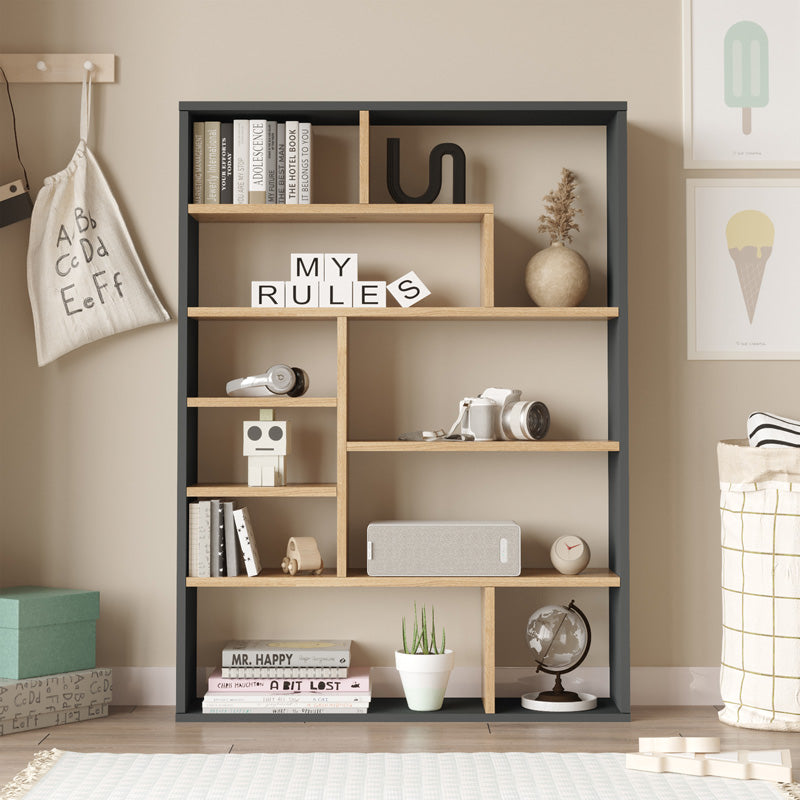 Βιβλιοθήκη Decora σε φυσική-ανθρακί απόχρωση 90x22x123.6εκ