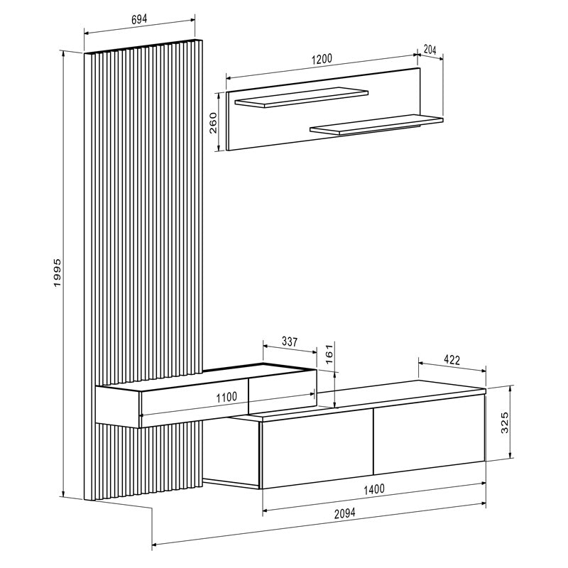Σύνθετο σαλονιού Litende sonoma-λευκό μελαμίνης 210x42x199.5εκ