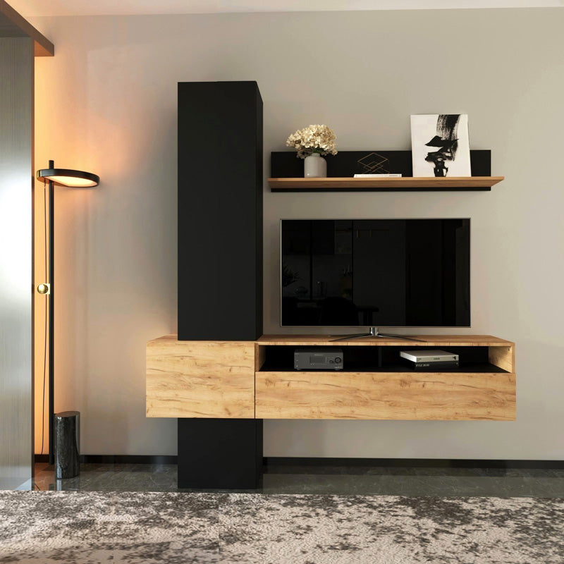 Σύνθετο σαλονιού Wendy σε oak-μαύρη απόχρωση 195.1x37.3x219.1εκ