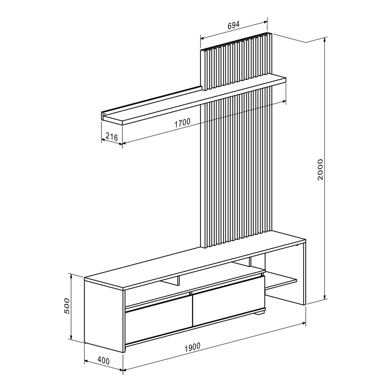 Σύνθετο σαλονιού Neo σε oak-γκρι απόχρωση 190x40x200εκ