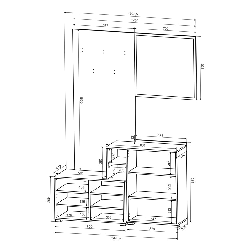 Έπιπλο εισόδου Ebro σε oak-cappuccino απόχρωση 150.3x41.2x204.7εκ