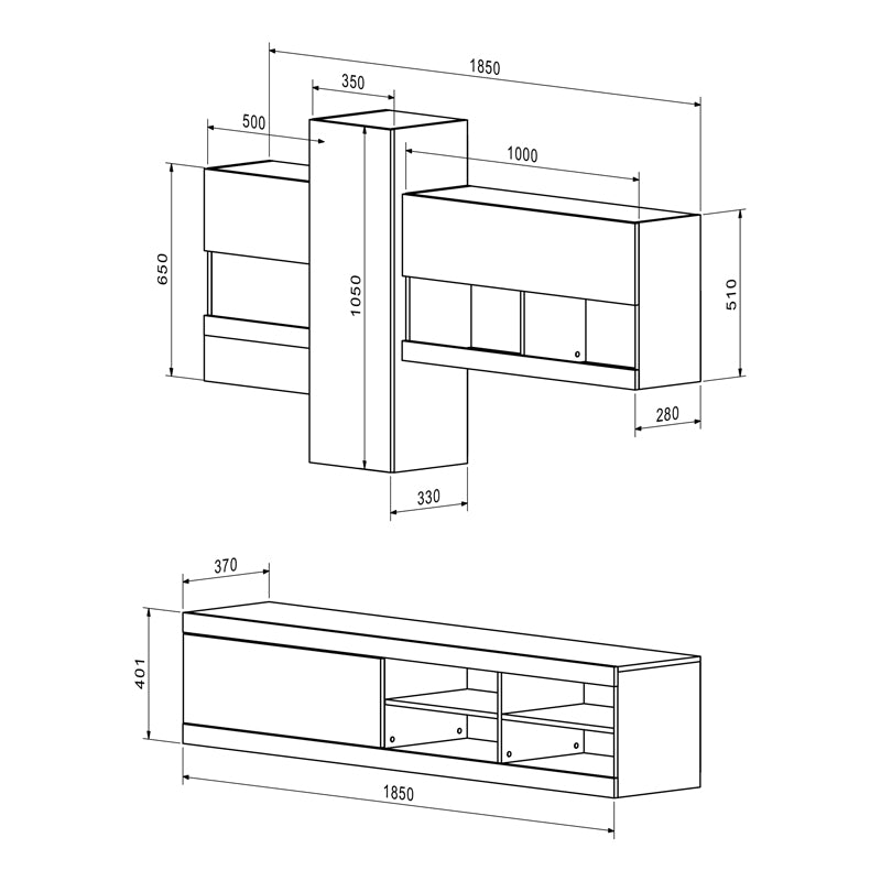 Σύνθετο σαλονιού Torania sonoma-λευκό 185x37x145εκ