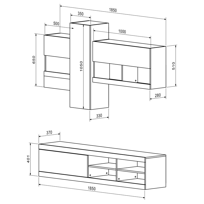 Σύνθετο σαλονιού Torania sonoma-λευκό 185x37x145εκ