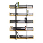 Βιβλιοθήκη Musha μέταλλο μαύρο με oak απόχρωση 120x27x185εκ