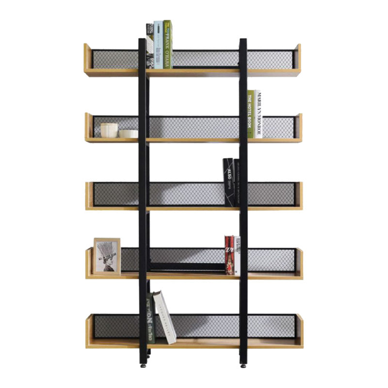 Βιβλιοθήκη Musha μέταλλο μαύρο με oak απόχρωση 120x27x185εκ