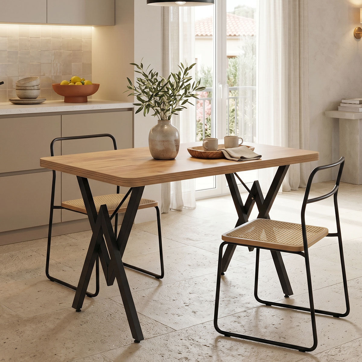 Τραπέζι Vertex oak με μαύρα μεταλλικά πόδια 110x70x72εκ