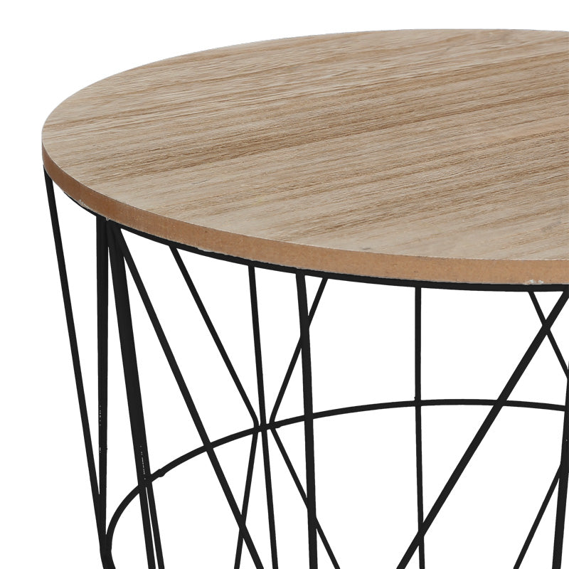 Βοηθητικό τραπέζι Kumi mdf επιφάνεια oak και μέταλλο σε μαύρη απόχρωση Φ40x41εκ