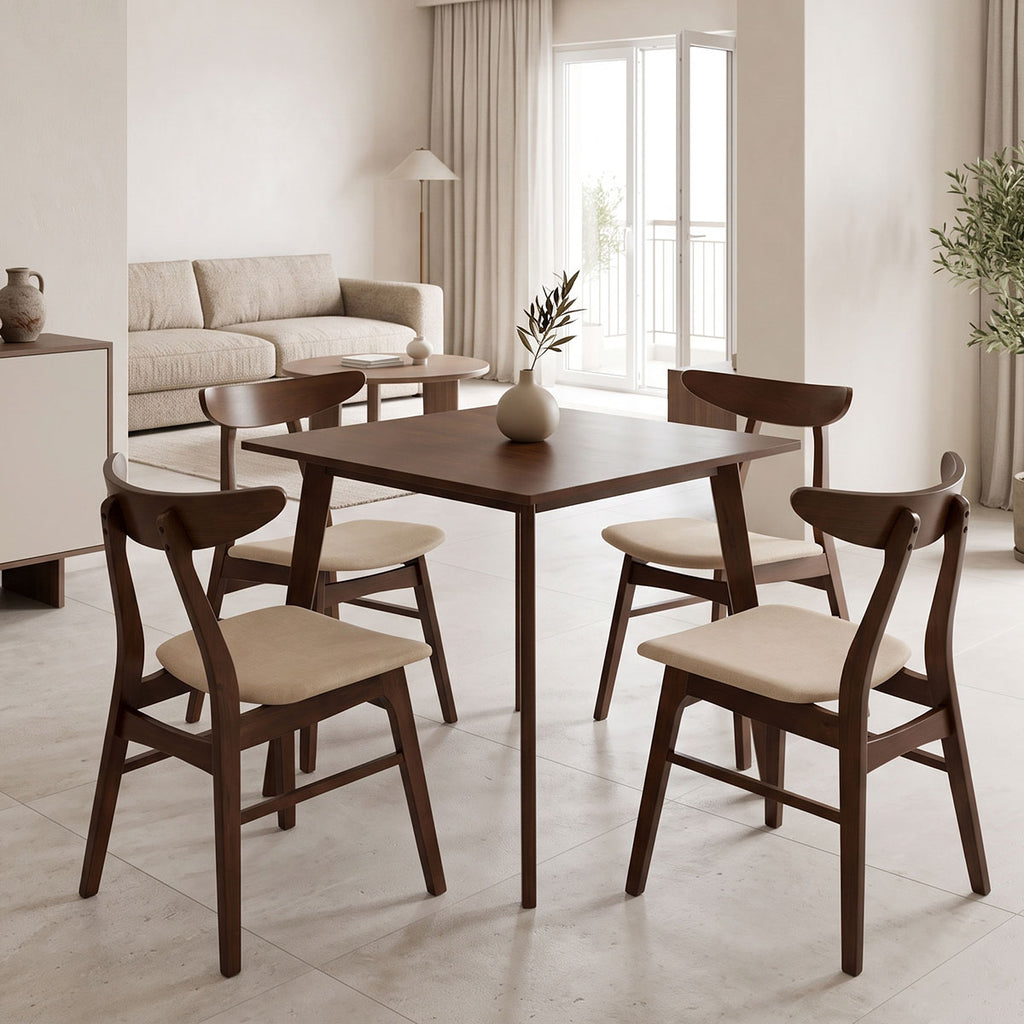 Tραπεζαρία Benson - Orlean σετ 5τμχ καρυδί - ύφασμα μπεζ 80x80x75εκ
