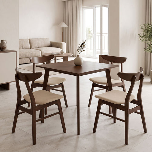 Tραπεζαρία Benson - Orlean σετ 5τμχ καρυδί - ύφασμα μπεζ 80x80x75εκ