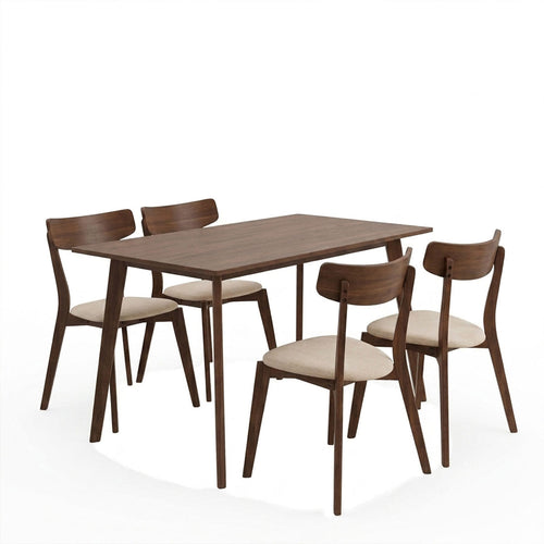 Tραπεζαρία Benson - Toto σετ 5τμχ καρυδί - ύφασμα μπεζ 120x75x75εκ