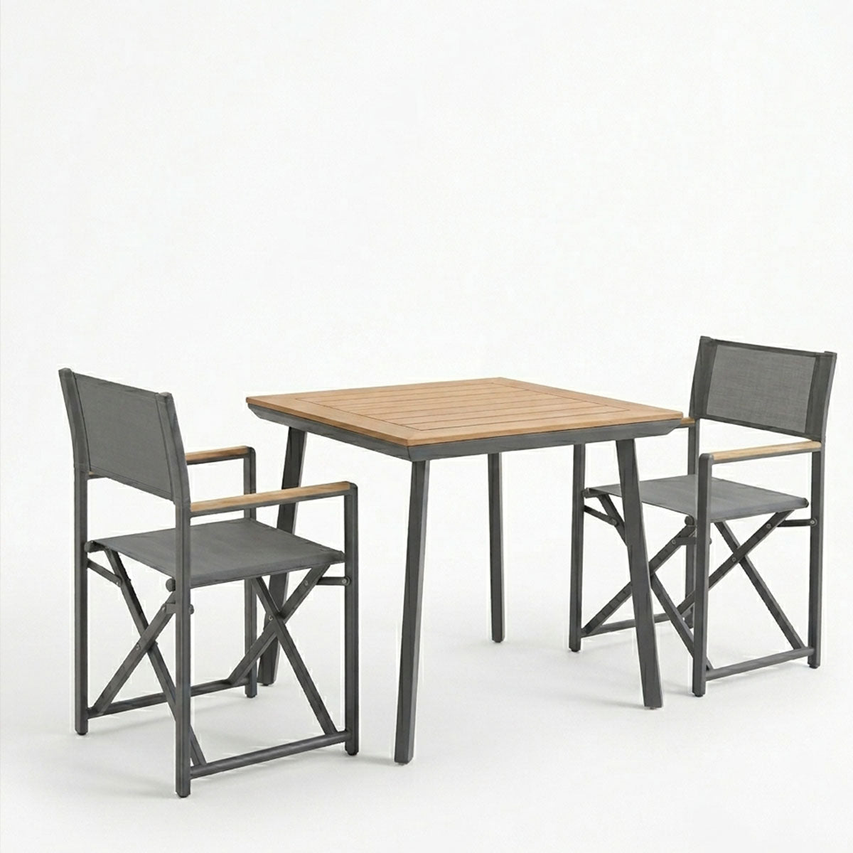 Τραπεζαρία Mabu-Synergy σετ 3τεμ ανθρακί αλουμίνιο και plywood σε φυσικό χρώμα 80x80x74εκ