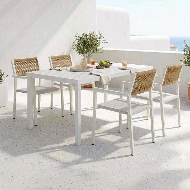 Τραπεζαρία Kliton - Savor σετ 5τεμ αλουμίνιο σε λευκή απόχρωση 150x80x74εκ