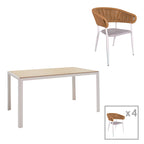 Τραπεζαρία Nares-Raven A σετ 5τεμ λευκό αλουμίνιο και plywood σε φυσική απόχρωση 140x80x72.5εκ