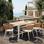Τραπεζαρία Nares-Raven B σετ 7τεμ λευκό αλουμίνιο και plywood σε φυσική απόχρωση 180x90x72.5εκ