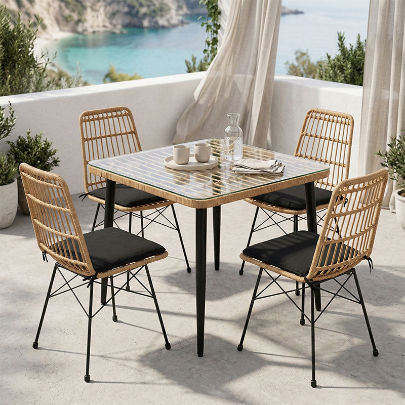 Τραπεζαρία Naoki U σετ 5τεμ rattan pe σε φυσική απόχρωση και μαύρο μέταλλο 80x80x78εκ