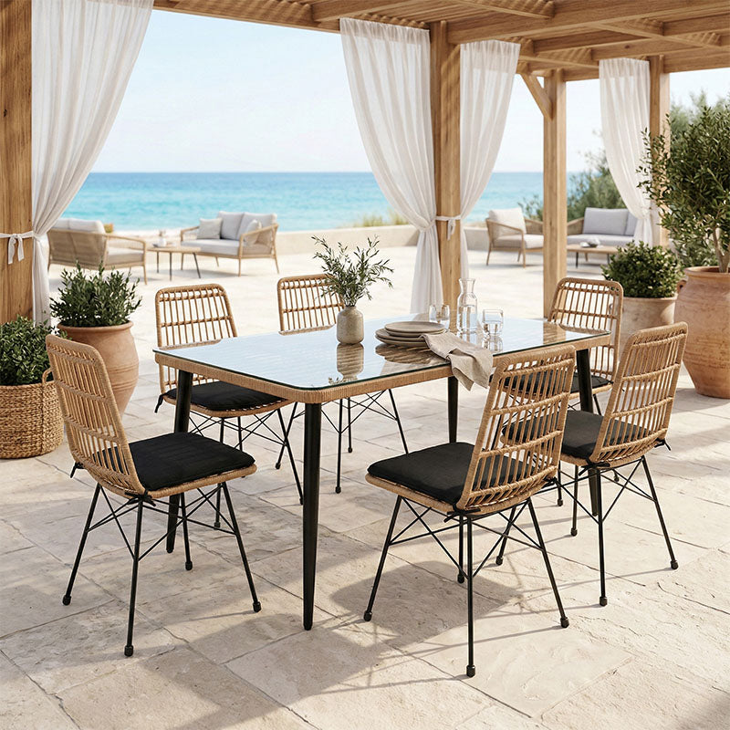 Τραπεζαρία Naoki U σετ 7τεμ rattan pe σε φυσική απόχρωση και μαύρο μέταλλο 160x90x78εκ