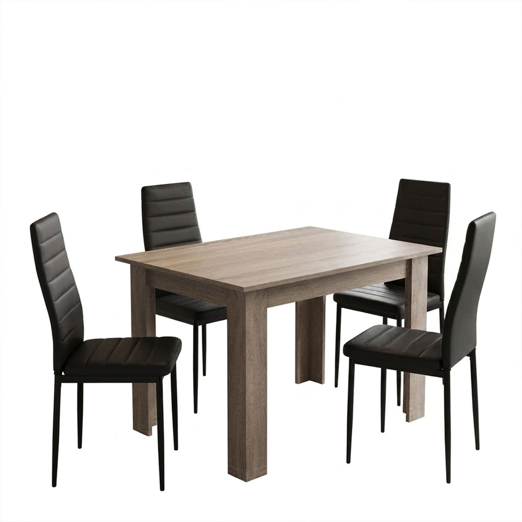 Τραπεζαρία Manka-Parker σετ 5τεμ mdf σε μαύρη-sonoma truffle απόχρωση 110x80x77εκ
