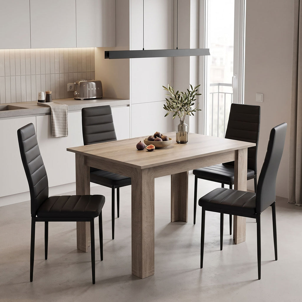 Τραπεζαρία Manka-Parker σετ 5τεμ mdf σε μαύρη-sonoma truffle απόχρωση 110x80x77εκ