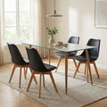 Τραπεζαρία Chloe -Gaston σετ 5τεμ γυάλινο 8χιλ ανθρακί - πόδι φυσικό 120x70x75εκ
