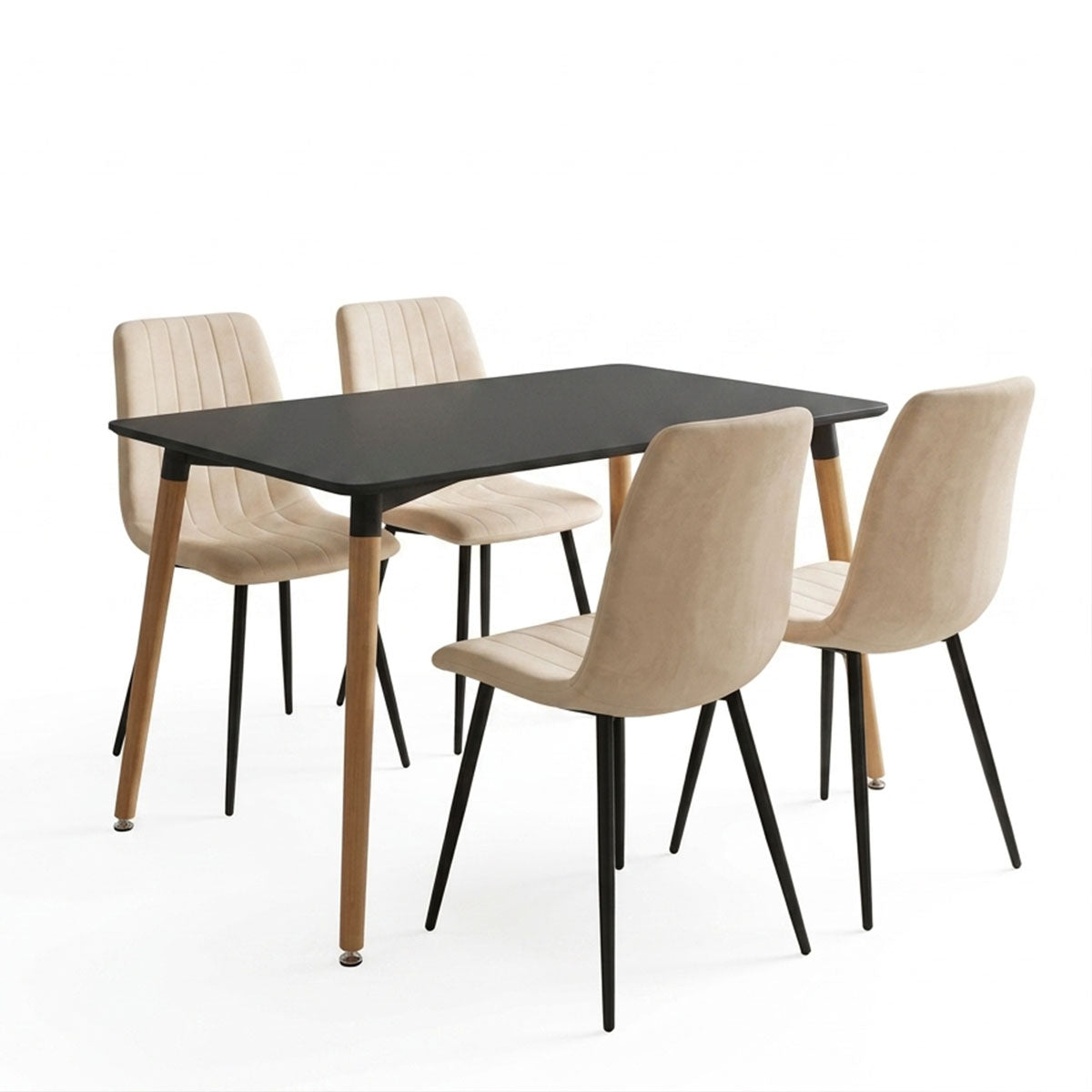 Τραπεζαρία Natali-Noor σετ 5τεμ MDF λευκό-μπεζ-μαύρο 120x80x76εκ