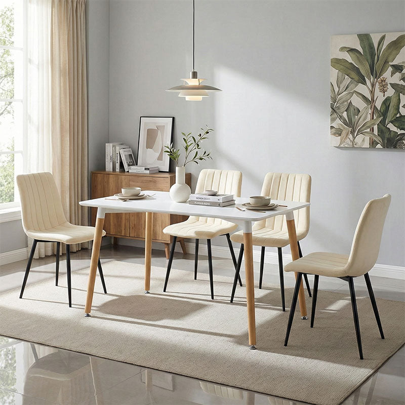 Τραπεζαρία Natali-Noor σετ 5τεμ MDF λευκό-μπεζ ύφασμα 120x80x76εκ