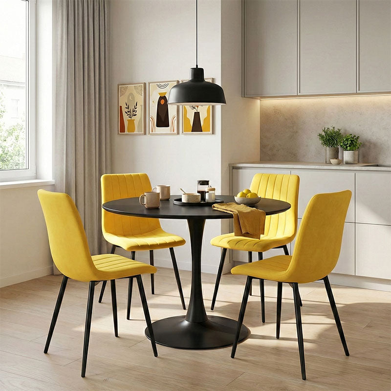 Τραπεζαρία Balou-Noor σετ 5τεμ MDF μαύρο-κίτρινο Φ120x73εκ