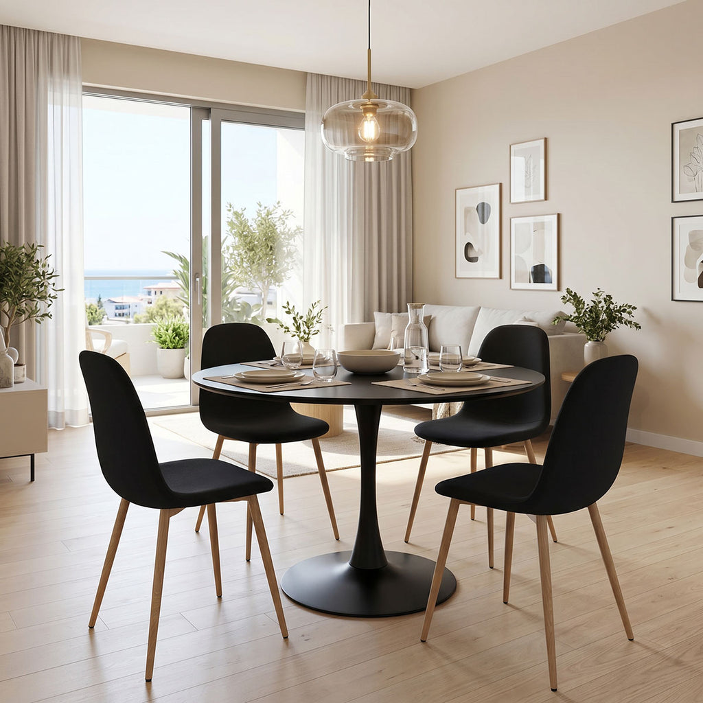 Τραπεζαρία Bella-Balou σετ 5τεμ MDF μαύρο-ύφασμα μαύρο Φ120x73εκ