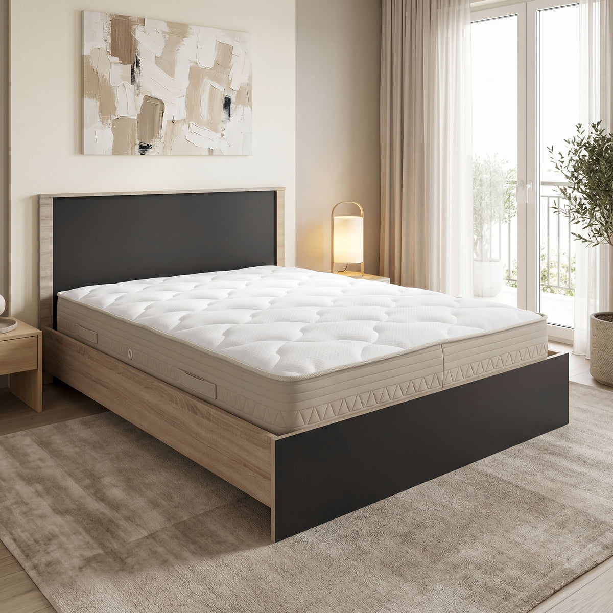 Κρεβάτι με στρώμα Athos Sleepy sonoma ανθρακί 160x200εκ