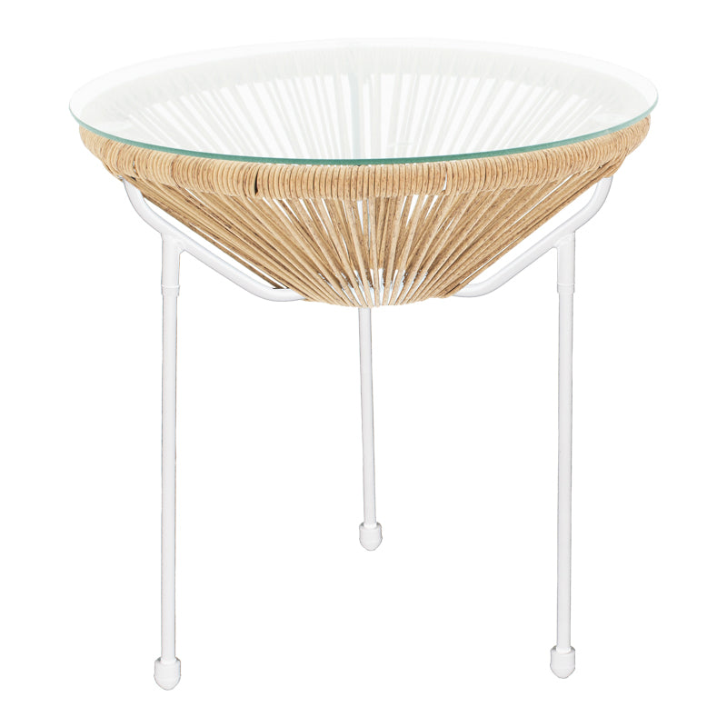 Τραπέζι Acapulco μεταλλο σε λευκή-pe rattan σε φυσική απόχρωση Φ50x52εκ
