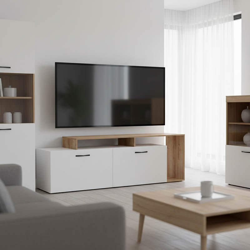Έπιπλο τηλεόρασης Tobler σε oak- λευκή απόχρωση 170x40x53εκ