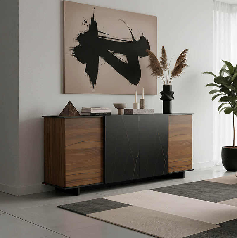 Μπουφές Zafore καρυδί- μαύρο μαρμάρου 180x45x80εκ