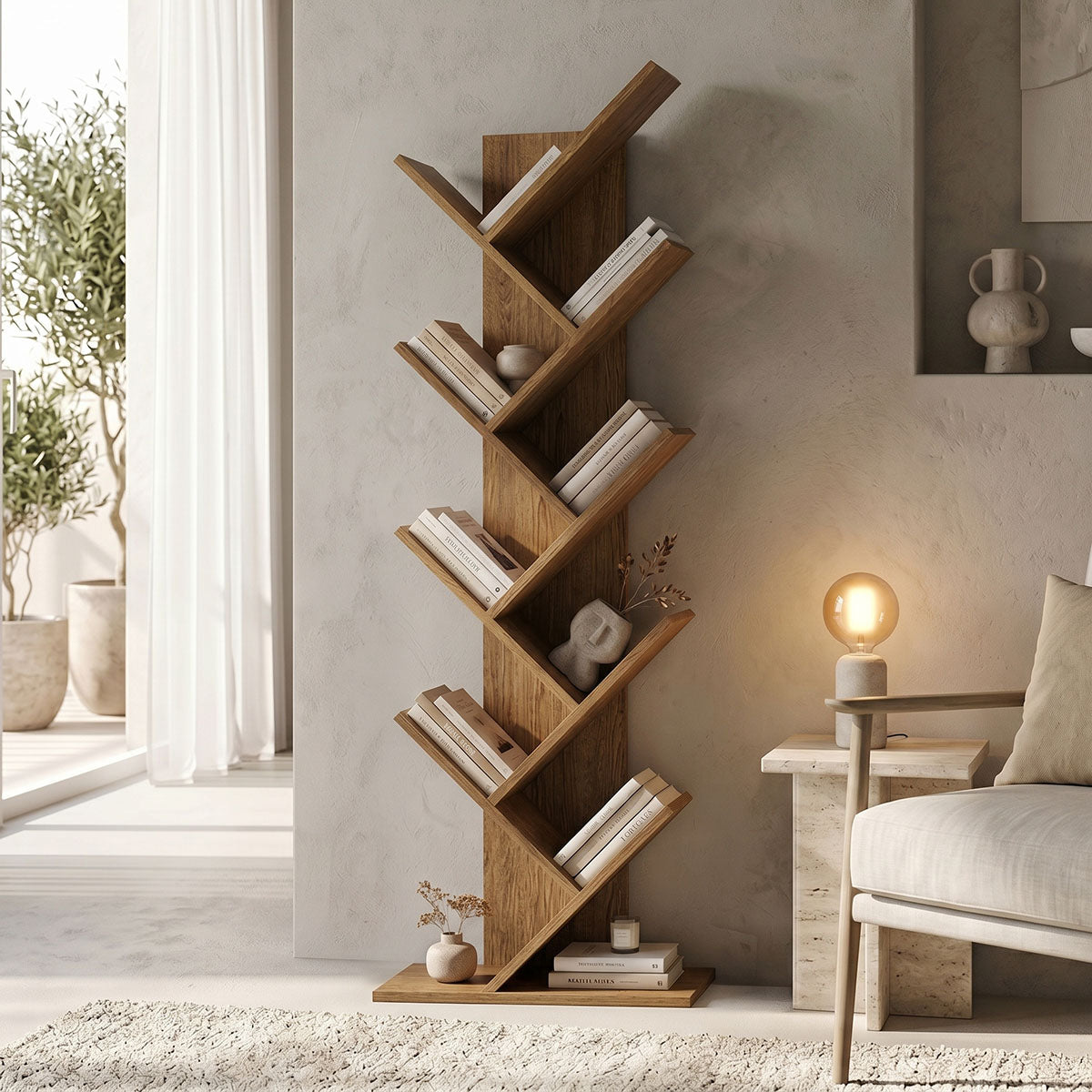 Βιβλιοθήκη Fyllo καρυδί 50x25x141.5εκ
