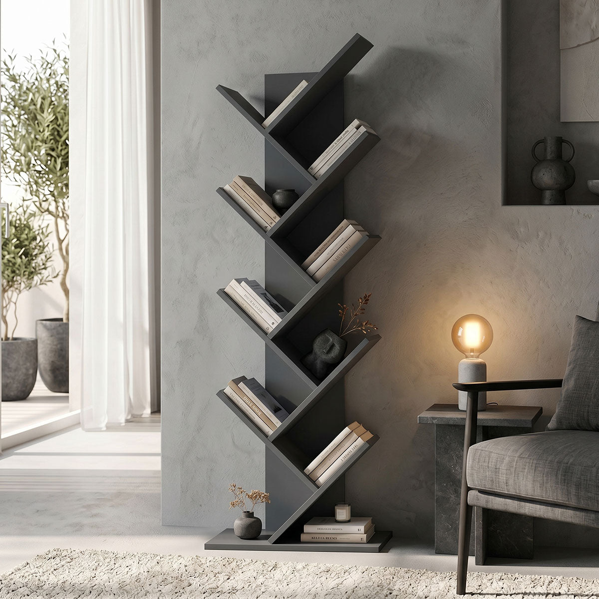 Βιβλιοθήκη Fyllo ανθρακί 50x25x141.5εκ
