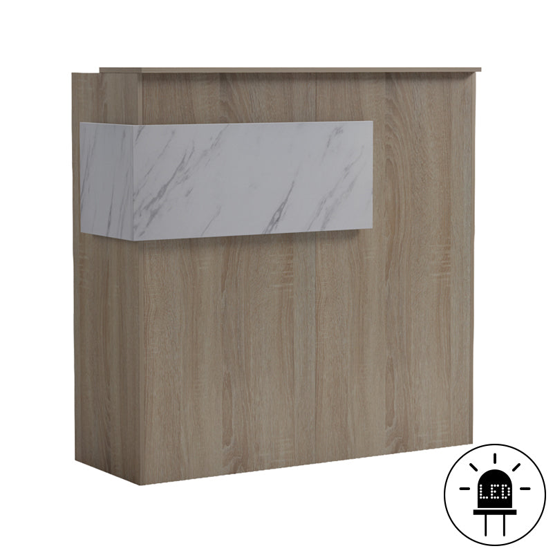 Γραφείο reception Optima με led sonoma-λευκή όψη μαρμάρου 110x40x110εκ