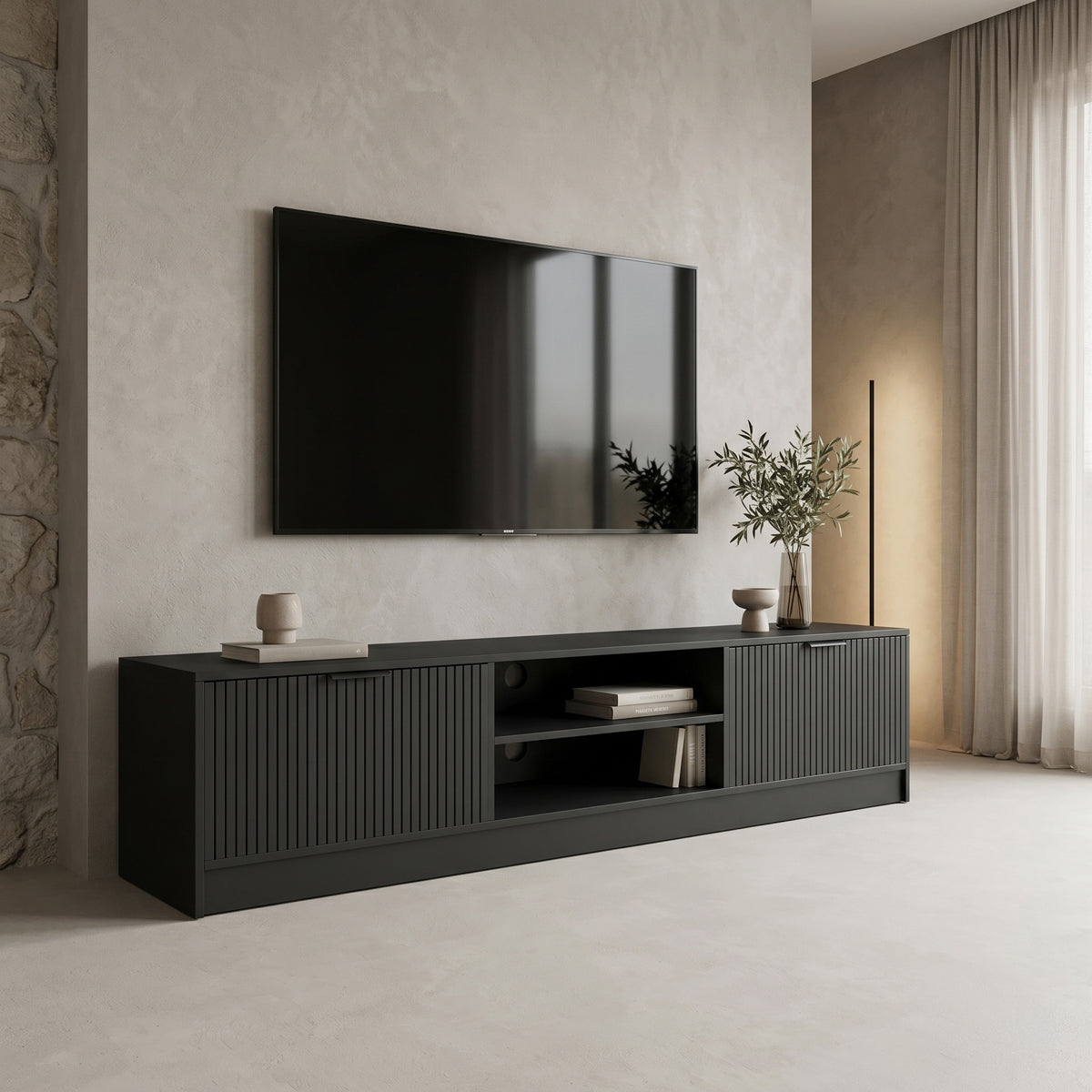 Έπιπλο τηλεόρασης Lemardo μαύρο 180x40x40εκ