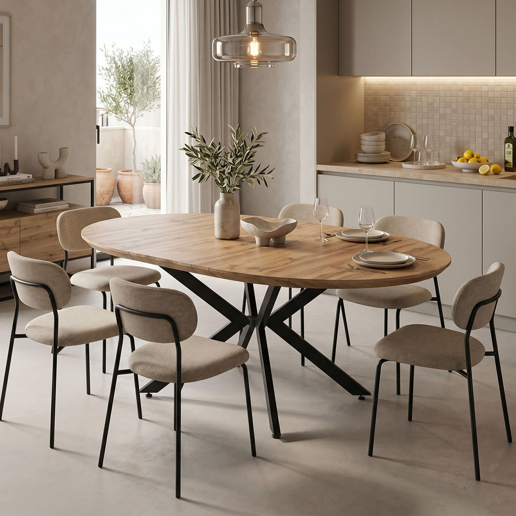 Τραπέζι επεκτεινόμενο Edina mdf σε sonoma απόχρωση με μαύρα μεταλλικά πόδια 130-170x130x75εκ