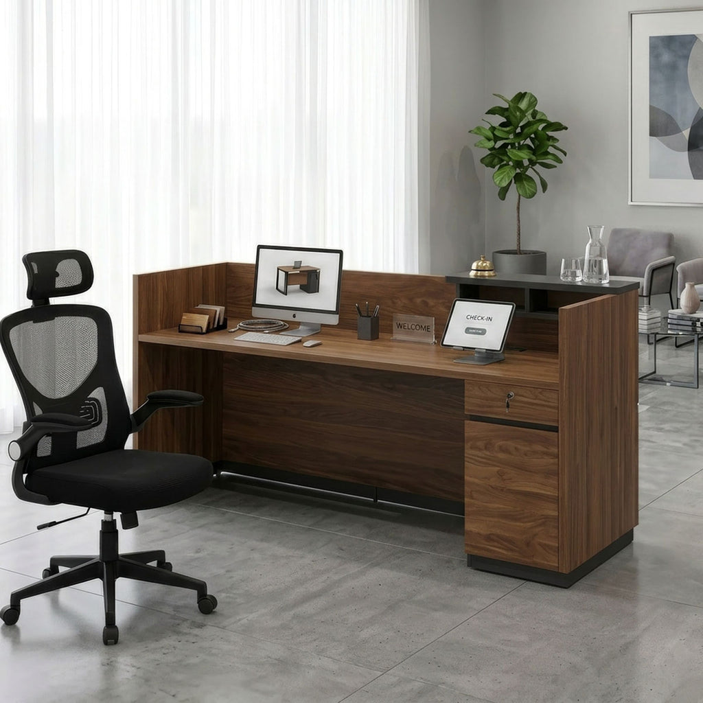 Γραφείο reception επαγγελματικό Oscar καρυδί-ανθρακί 180x65x110εκ