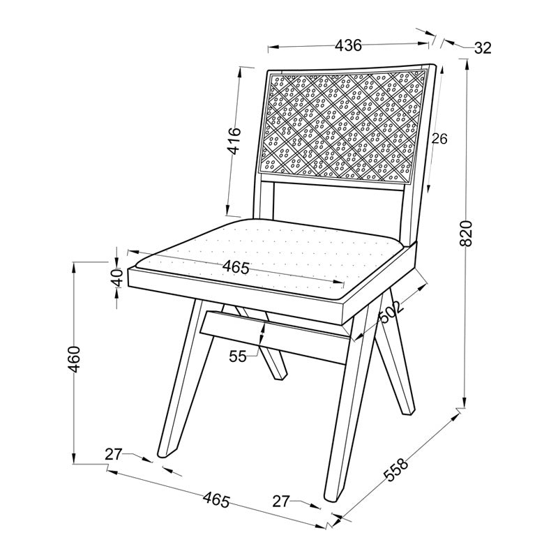 Καρέκλα Winslow ξύλο rubberwood ανοικτό καρυδί-pvc rattan φυσικό-ύφασμα γκρι